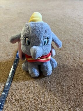 Disney Gray Dumbo Plush with Yellow Hat and Red Collar